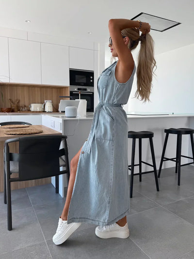 Isabelle | Abito Maxi in Denim
