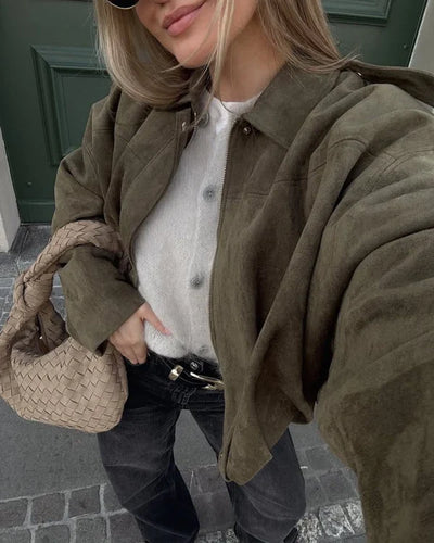 Olivia | Giacca bomber in suede (finta pelle scamosciata)