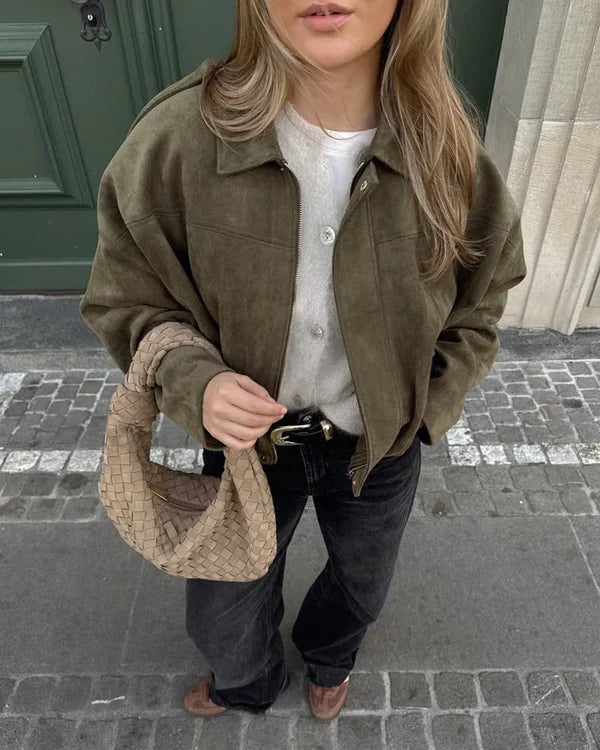 Olivia | Giacca bomber in suede (finta pelle scamosciata)
