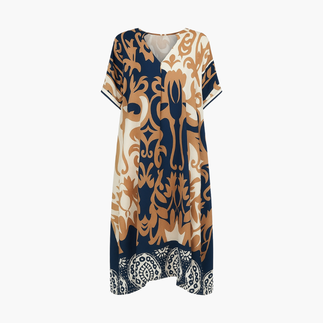 Vestido midi holgado con escote en V estampado