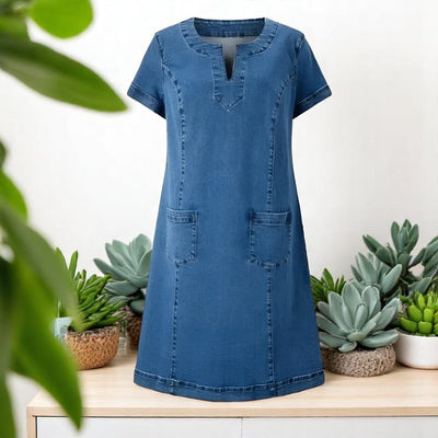 Julia | Abito in morbido denim con tasche frontali