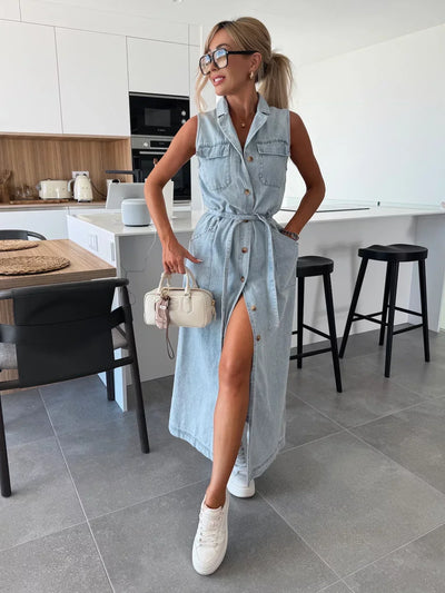 Isabelle | Abito Maxi in Denim